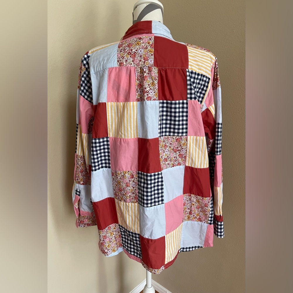 Lands’ End Patchwork Long Sleeve Button Up Women’… - image 3